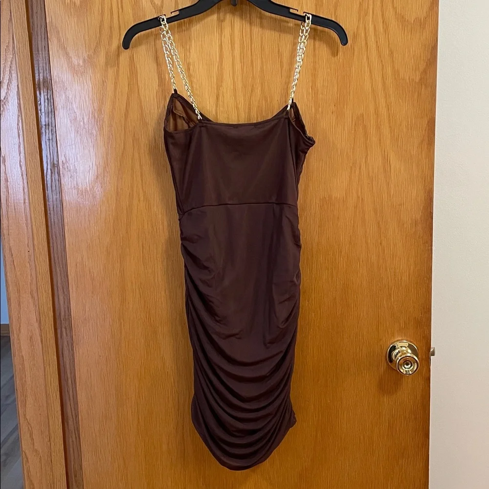 NWT Pretty Little Thing Chocolate Corset Chain Strap Bodycon Dress Size 4 - Picture 4 of 11